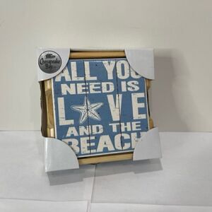 Chesapeake Bay Ltd. Beach Ocean Sea Blue Coasters Wooden Holder Set New New in B